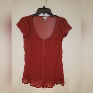 ✨3/$15✨Women's Red Sheer Button-Up Top